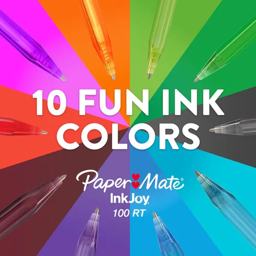Miniatura 4 de Bolígrafos Paper Mate InkJoy 100RT retráctiles, punta mediana (1.0mm), colores surtidos, 20 unidades - Esenciales para maestros, suministros