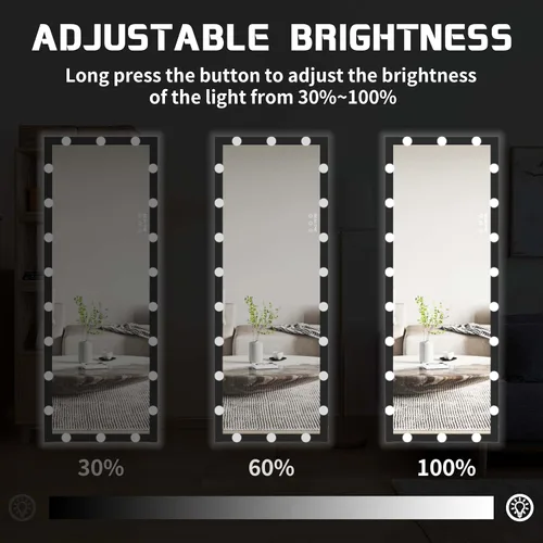 Miniatura 4 de ANYHI Espejo de cuerpo entero con luces, 62.6 x 23.3 pulgadas, espejo LED de cuerpo entero de pie con 22 bombillas regulables, espejo de piso