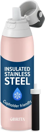 Botella de agua con filtro de acero inoxidable Brita Premium, sin BPA, reutilizable, aislada, reemplaza 300 botellas de agua de plástico, el filtro
