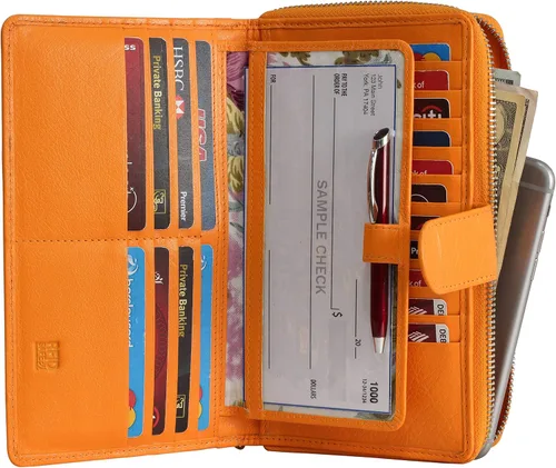 Miniatura 11 de Cartera grande de piel para mujer con bloqueo de identificación por radiofrecuencia
