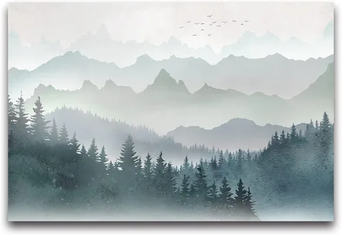 Miniatura 4 de Mural de pared de picos de montaña y bosque para dormitorio, sala de estar, papel tapiz para decoración 158" x 110" (no autoadhesivo)