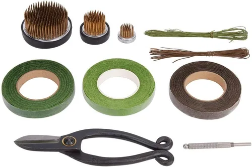 Oumefar Arreglo floral Decoración Fijación Herramienta Set Flor Kenzan Hierro Alambre Tijera Ikebana Kenzan Japonés Flor Titular Cinta Kenzan