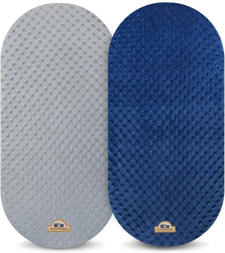 Miniatura 2 de BlueSnail Sábana bajera ajustable de moisés Minky suave y elástica, sábanas para moisés/colchón, paquete de 2 unidades (moisés, azul marino y gris)