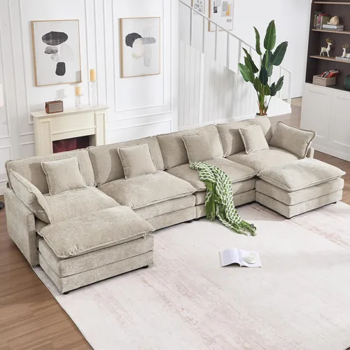 Miniatura 27 de GNIXUU 76" Modular Sectional Sofa, Beige Loveseat Sofa Cloud 2 Seater Couch, Comfy Chenille Love Seats 25" Deep Seat with 2 Pillows for Small Spaces