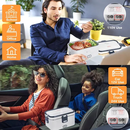 Miniatura 4 de hatisan Fiambrera eléctrica, calentador de alimentos portátil, lonchera térmica, contenedor de almuerzo calentador para adultos, 60 W, 1.8 L, 12
