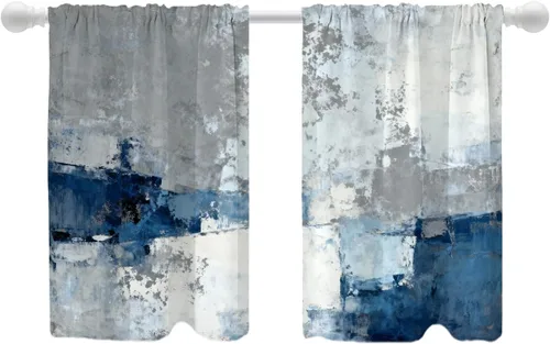 Miniatura 162 de Shrahala Beige and Orange Abstract Art Brushstrokes Blackout Curtain Tiers, Abstract Oil Paint Kitchen Valance Light Blocking Tier Drapes with Rod