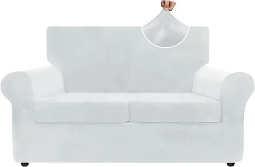 Miniatura 41 de ZNSAYOTX Funda de terciopelo de 3 piezas para sofá de 3 piezas con 2 fundas de cojín de asiento extra grandes, funda elástica para sofá de 2 plazas