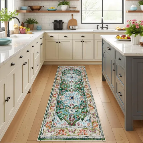 Miniatura 98 de U'Artlines Alfombra de Área Bohemia Lavable, 2x3 Pequeña Suave Antideslizante Vintage Felpudo para Puerta Frontal Interior Alfombra Verde