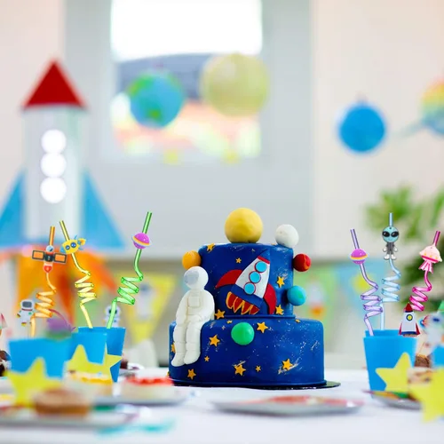 Miniatura 5 de Patelai 24 pajitas para el espacio exterior, regalos de fiesta de cumpleaños, sistema solar reutilizable, cohete de plástico, naves espaciales