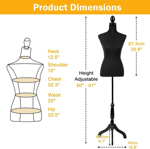 Miniatura 2 de Torso de maniquí de maniquí, forma de vestido ajustable de altura de 60 a 67 pulgadas, 4.1 libras ligero y fácil de mover cuerpo de maniquíes