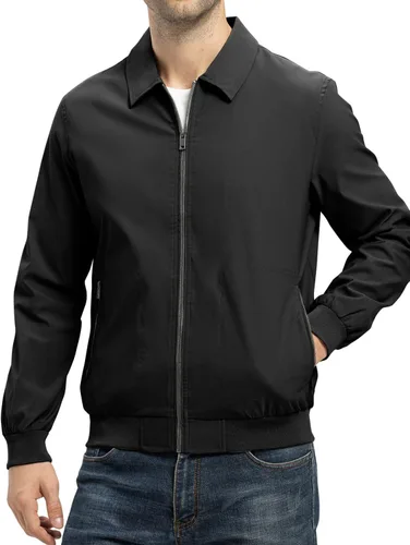 Miniatura 2 de TBMPOY Chaquetas ligeras para hombre, estilo casual, rompevientos, para hombre, chaqueta ligera de pista, cuello de tendido, abrigos de golf de otoño