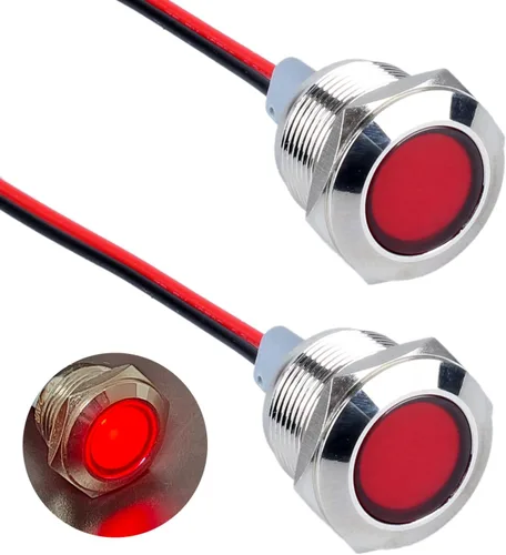 Miniatura 15 de 2 piezas de 16 mm (5/8") luz indicadora LED, 12-24V AC/DC 20mA, lámpara piloto de metal impermeable IP67 de ahorro de energía, lámpara plana de Verde
