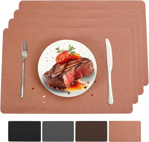 Miniatura 16 de Juego de 6 manteles individuales de vinilo, resistentes al calor, fáciles de limpiar, antideslizantes, para mesa de comedor, piel sintética, Negro
