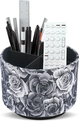 Organizador redondo de cuero para suministros de arte, soporte para control remoto, rotación de 360 grados, soporte multifuncional para lápices, 4
