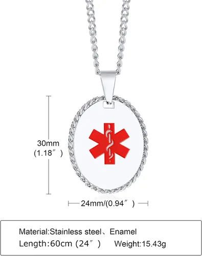 Miniatura 2 de MEALGUET Collar personalizado de alerta médica Collar con colgante de identificación médica de emergencia de acero inoxidable para hombres, mujeres