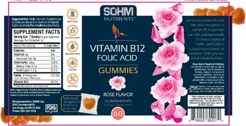 Miniatura 5 de SOHM - Gomitas de ácido fólico de 300 mcg de vitamina B12, 60 unidades, mejoran los glóbulos rojos, apoyan la salud inmunológica saludable, gomita