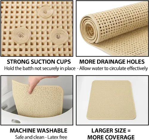 Miniatura 3 de Alfombra antideslizante para bañera y ducha, textura suave y acolchada, para spa, baño, ducha y baño, 27.5 x 16 pulgadas, con ventosas y agujeros