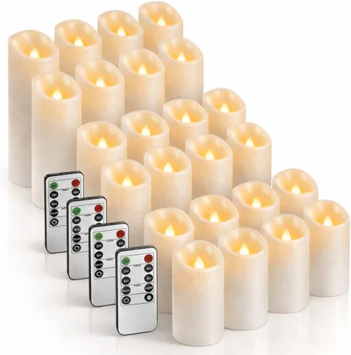 Enido 24 piezas de velas LED sin llama con control remoto y temporizador, impermeables para exteriores, luces eléctricas parpadeantes y cálidas para