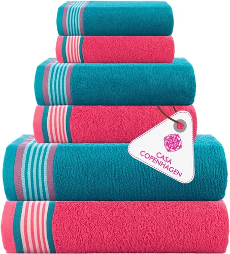Miniatura 36 de CASA COPENHAGEN Juego de 6 toallas de palomitas de maíz, color azul polvoriento, 21.16 oz/m², 2 toallas de baño, 2 toallas de mano y 2 toallas