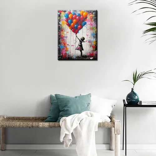 Miniatura 3 de Tucocoo Kits de pintura de globos coloridos por números con pinceles y pigmento acrílico sobre lienzo para adultos, cuadro de calle Banksy Little