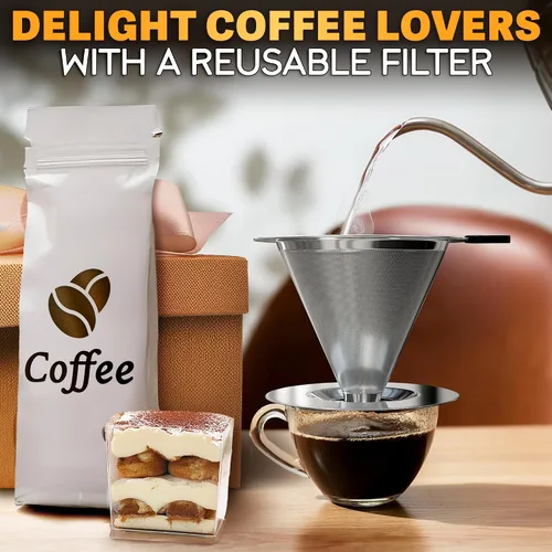Miniatura 9 de Gotero para verter sobre café, cafetera de acero inoxidable de 3.18 x 4.48 pulgadas con mango de plástico grande, base ancha y segura y un cepillo