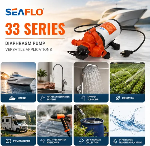 Miniatura 10 de SEAFLO Bomba de agua dulce serie 33 de 110 V/115 V CA, bomba de presión autocebante de 3.3 GPM 45 PSI con interruptor de presión inteligente, bomba