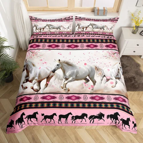 Miniatura 31 de Juego de funda de edredón con diseño de caballos, atrapasueños para niños, adolescentes, hombres, funda de edredón con estampado de caballos