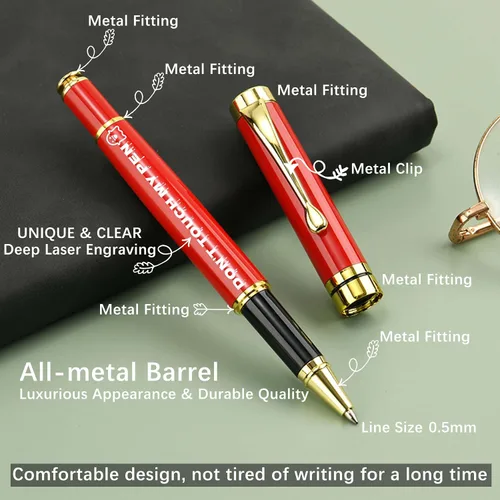 Miniatura 5 de Bolígrafo personalizado de texto/logotipo con 3 repuestos negros, negocios grabados, lujo, ejecutivo profesional, oficina, el mejor juego de regalo