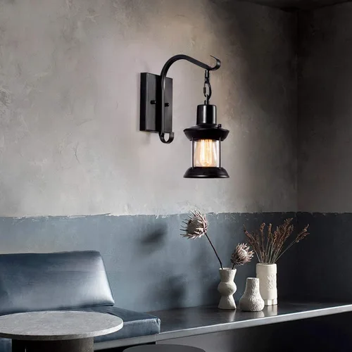 Miniatura 6 de GLADFRESIT Lámparas de pared rústicas, aplique de pared tipo farol enchufable, apliques de pared antiguos negros, luminarias de iluminación de pared