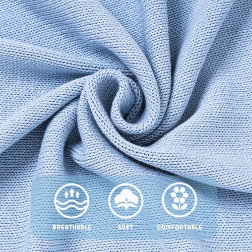 Miniatura 6 de Booulfi Mantas de bebé de punto neutro azul algodón azul manta de bebé cochecito de encaje borde ganchillo invierno cuna bebé manta nueva bebé