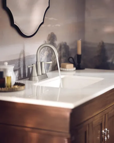 Miniatura 4 de Moen Ronan – Grifo de baño moderno de 4" con dos asas y montaje de desagüe a presión en níquel cepillado resistente a las manchas, 84022SRN