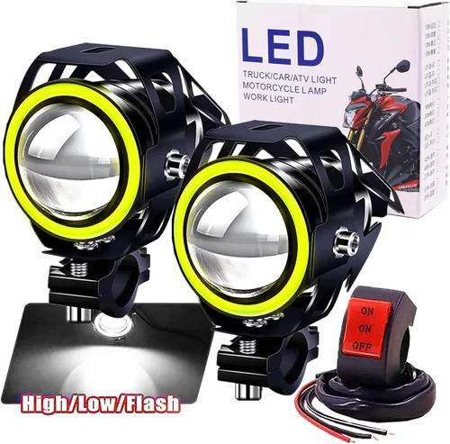 Miniatura 8 de Ourbest Luces antiniebla para motocicleta con interruptor, 12 V/24 V, 3 pulgadas, luz auxiliar de halo para ATV, scooter, camiones, luces Azul