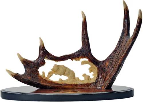 Miniatura 8 de SZCO Cuchillo de asta de oso con soporte de exhibición de 15.25 pulgadas, cuchillos decorativos marrones con mango de ciervo, hoja de acero