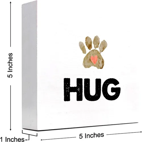 Miniatura 2 de z-crange Hug Cute Pet Heart Paw Print Wood Block Sign Decoración de escritorio, divertida caja de madera para mascotas, gatos, perros, caja