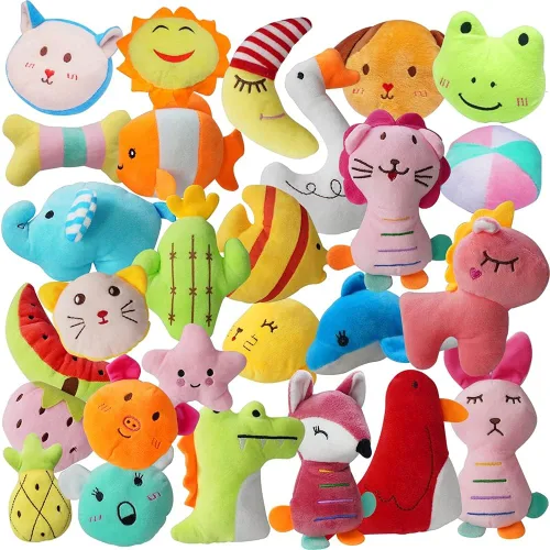 Paquete de 27 juguetes chirriantes para cachorros, diferentes diseños, juguetes chirriantes para mascotas, lindos juguetes de peluche a granel,