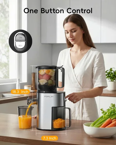 Miniatura 5 de FORLIM Exprimidor de prensa en frío, canal de alimentación grande de 5.2 pulgadas que se adapta a frutas enteras, máquina exprimidora de masticación