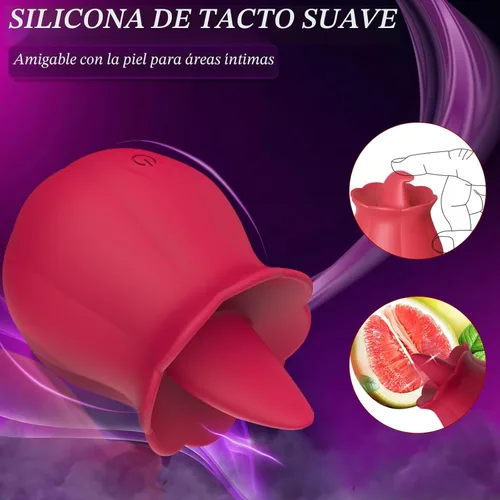 Miniatura 4 de Vibrador de lengua y clítoris con diseño de rosa, estimulador de vibración juguete sexual para mujeres Juguete para lamer rosa para adultos 10