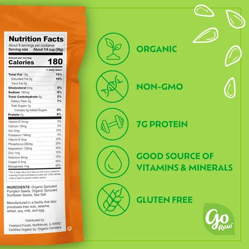 Miniatura 2 de Semillas germinadas orgánicas de calabaza y girasol Go Raw, 10 onzas, saladas con sal marina, Keto, Kosher, superalimento