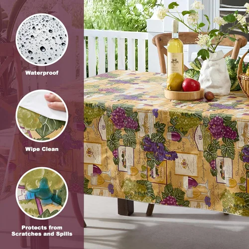 Miniatura 3 de Newbridge Mantel cuadrado de vinilo con parte trasera de franela de vinilo de 52 x 52 pulgadas, colorido estampado temático de vino y uva, fácil