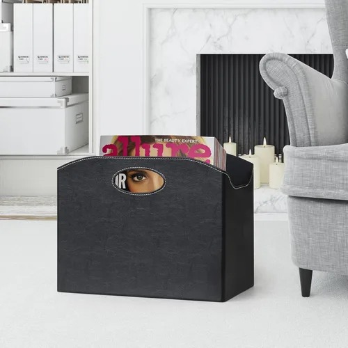 Miniatura 6 de EZDeco Revistero plegable con soporte para revistas de PU de cuero en el suelo, organizador de archivos de PU para periódicos, libros, cesta