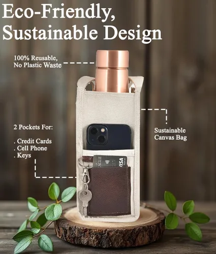 Miniatura 5 de VJR Botella de agua de cobre – 34 onzas extra grande – Lisa, a prueba de fugas, recipiente ayurvédico 100% de cobre puro para beber, soporte
