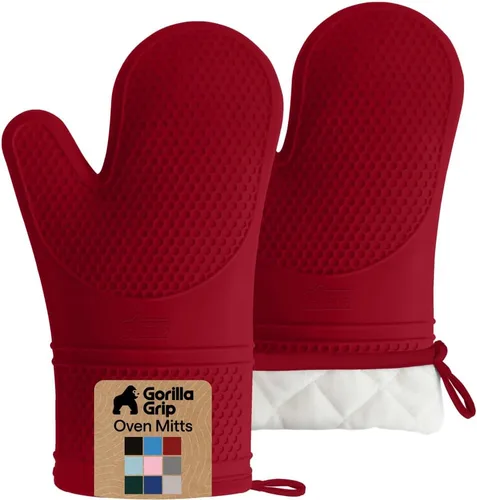 Miniatura 39 de Gorilla Grip - Juego de guantes de horno de silicona resistentes al calor extralargos, forro acolchado suave, guantes flexibles impermeables