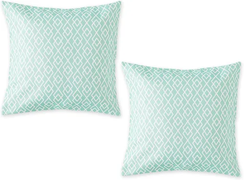 DII Colección de fundas de almohada de poliéster repelente al agua para exteriores, reversible, 18 x 18, diamante aguamarina, 2 piezas