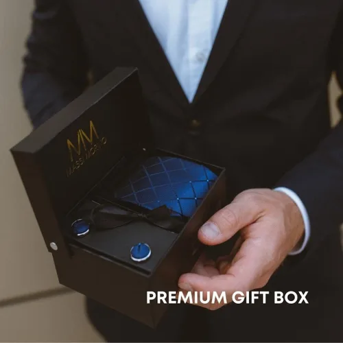 Miniatura 5 de Juego de corbatas para hombre con gemelos cuadrados de bolsillo y clip de corbata pañuelo en caja de regalo para bodas y negocios