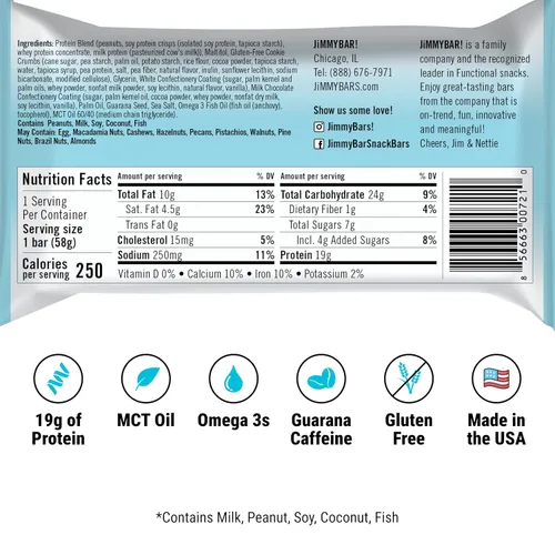 Miniatura 2 de JiMMY! Barras con Beneficios, Barra de Proteína, Cookies 'N Cream, 12 Barras, 2.05 oz (58 g) Cada Una