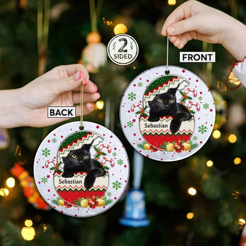 Miniatura 2 de Adorno colgante personalizado para decoración del árbol de Navidad de gato negro, adorno de bola de Navidad de gato negro, adorno de Navidad