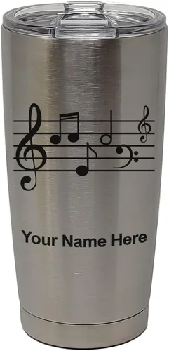 Miniatura 30 de LaserGram Vaso aislado al vacío de 20 onzas, personal de música, grabado personalizado incluido (negro)