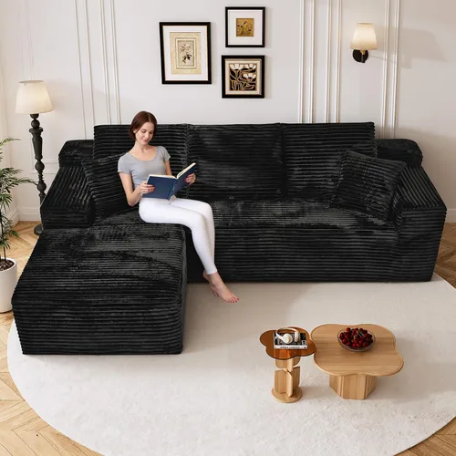 Miniatura 15 de Sofás seccionales de nube deshuesada de 95 pulgadas para sala de estar, cómodo y esponjoso sofá de espuma viscoelástica en forma de L, sofá modular
