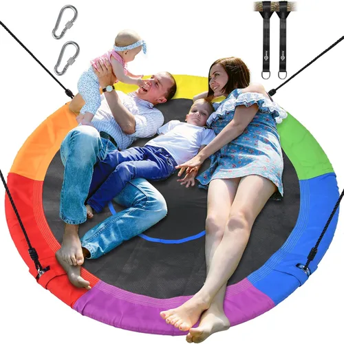 Miniatura 8 de Trekassy Columpio de árbol de platillo grande de 60 pulgadas para niños y adultos, 900D Oxford impermeable con 2 correas para colgar Azul