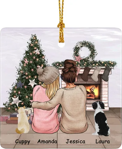Miniatura 13 de Adorno de Navidad familiar personalizado 2022, nombre personalizado de raza, gato, perro, para pareja de Navidad, círculo redondo, adorno